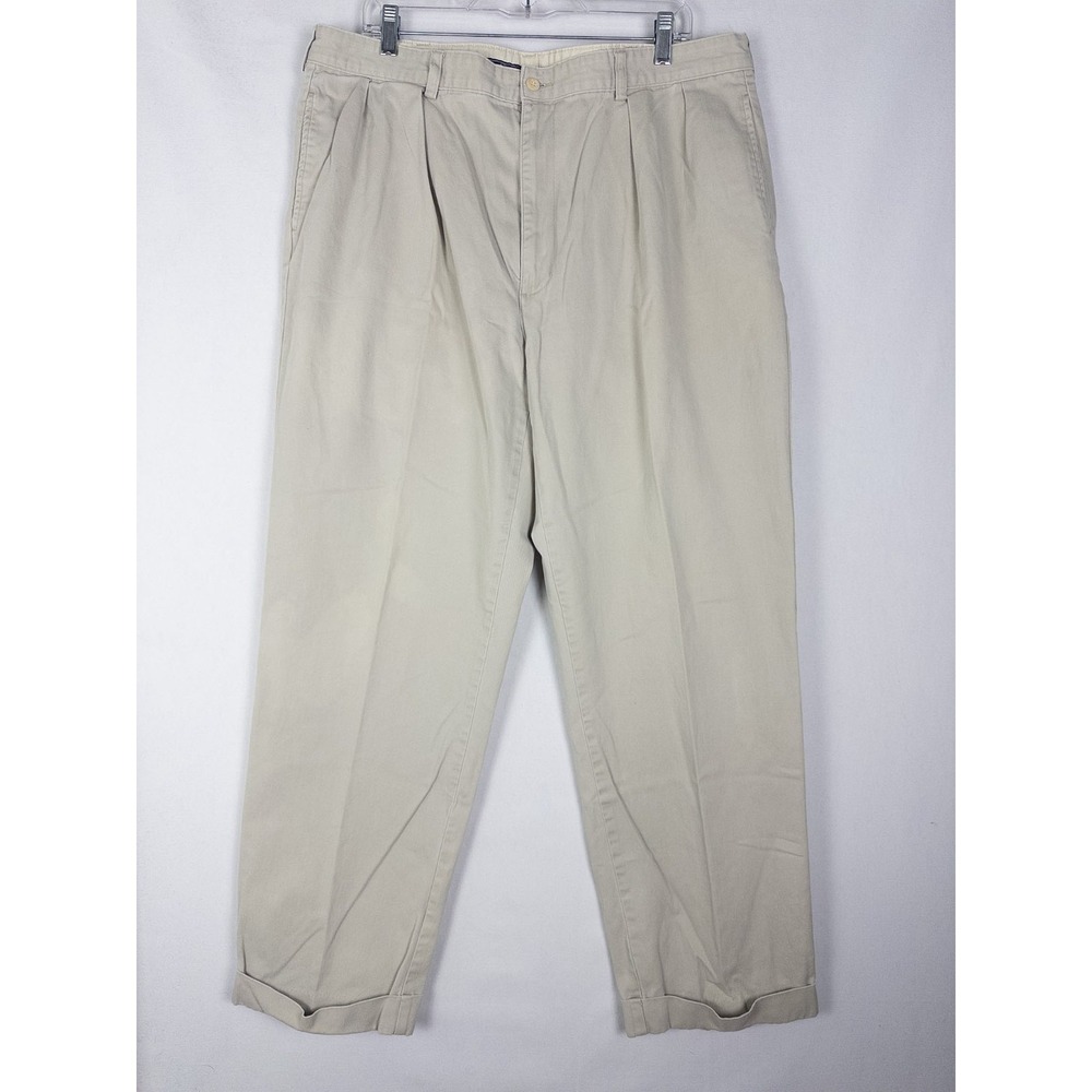 VTG Polo Ralph Lauren Pants Mens 40x32 Beige Pleated Casual Cotton Chino